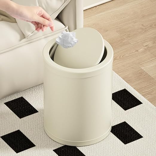4 Gallon/15L Metal Trash Can with Lid, Bathroom Garbage Can Flipping Lid, Modern, Powder Room, Black Waste Baskets, for Bathroom, Commercial, Kitchen, Office, Hotel(15L-Black)