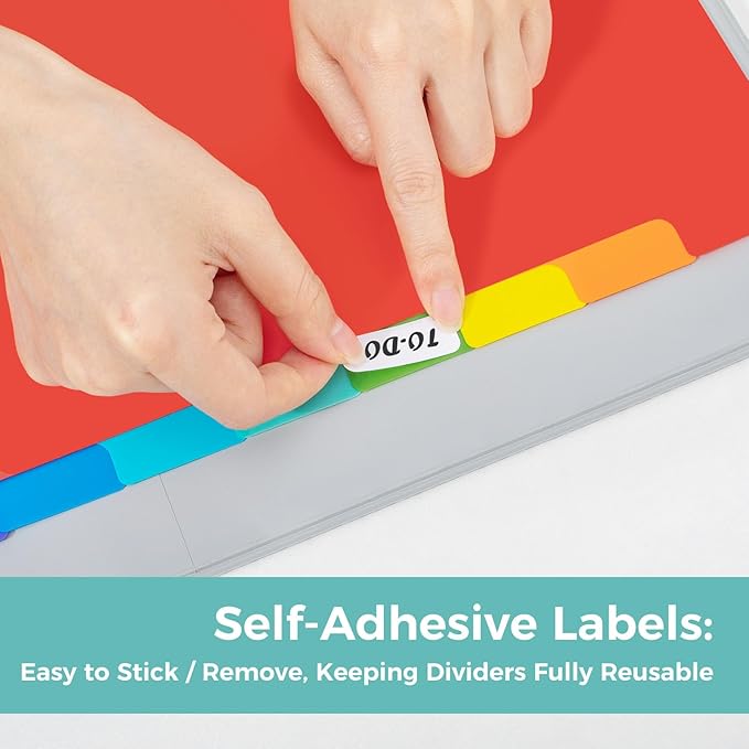 SUNEE 8 Tab Binder Dividers,Plastic Dividers for 3 Ring Binder,3 Ring Binder Dividers with Tabs for School Office Home Supplies,Bright Color, 1 Set