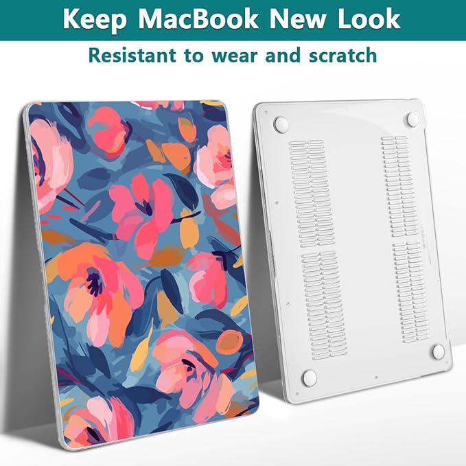 Teryeefi Compatible with M2 M1 MacBook Pro 13 Inch Case A2338 A2289 A2251 A2159 A1989 A1706 A1708 (2024 20203 2022-2016), Hard Shell Case & Keyboard Cover for Mac Pro 13" - W-Abstract Pink Flower