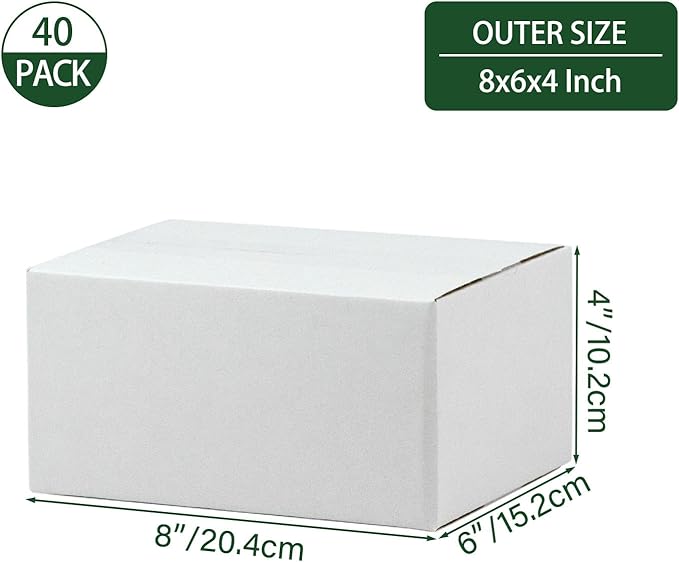 8x6x4 Inches Shipping Boxes Set of 40, White Corrugated Cardboard Box Literature Mailer for Packing Small Business