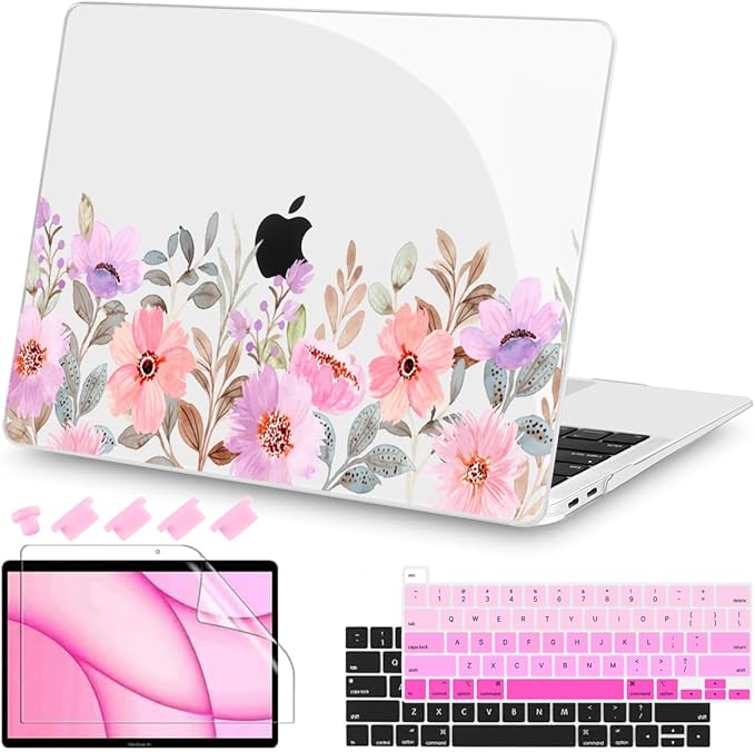 Teryeefi Design Case for MacBook Pro 13 inch M2 M1 A2338 A2251 A2289 A2159 A1989 A1706 (2016-2022,2024 Released), Shockproof Hard Shell for 13 inch MacBook Pro - Pink Flower Garden-A