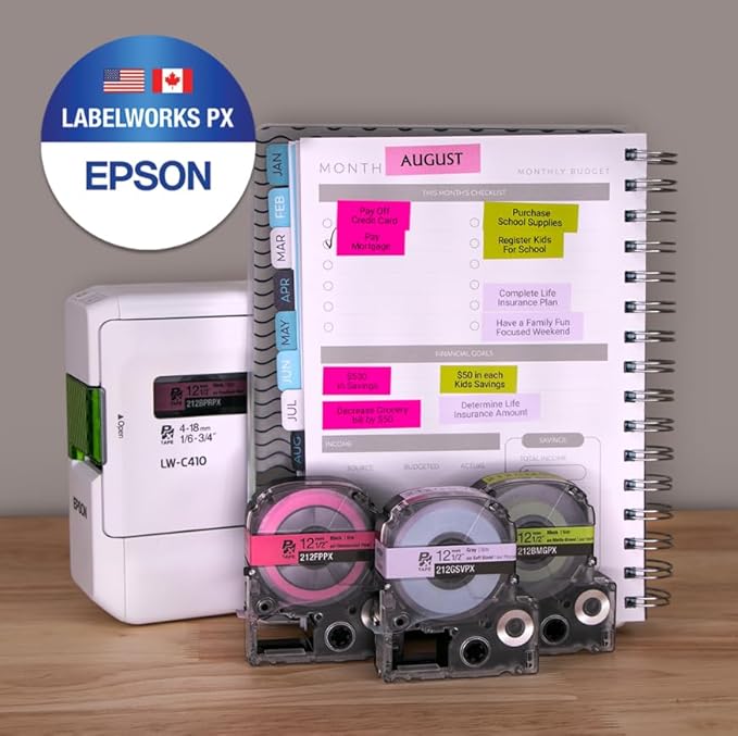 Epson LABELWORKS 218BMGPX Genuine PET (Polyester) Tape Cartridge - Black on Matte Green Designer Craft Label Maker Tape - 3/4" (18MM) Wide, 26'