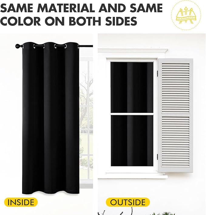 MIULEE Black Blackout Curtains for Bedroom Living Room 96 Inches Long 2 Panels, Thermal Insulated Room Darkening Drapes Solid Grommet Top Noise Reduction Light Blocking Halloween Window Treatments