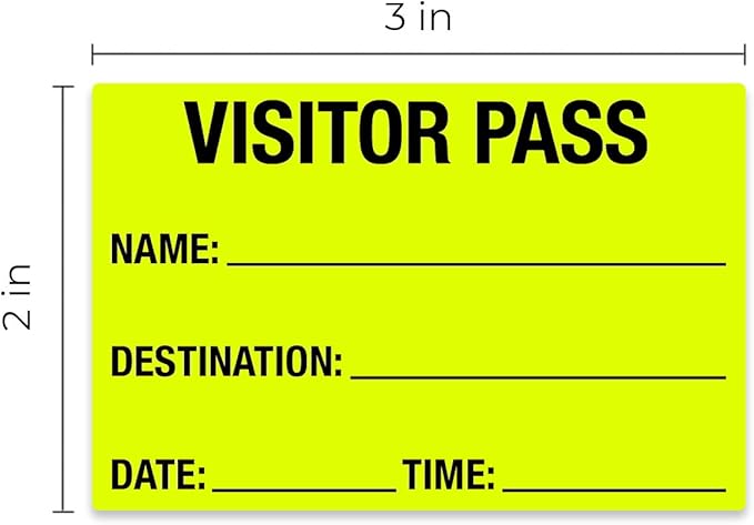Chartreuse Visitor Pass / 500 Fluorescent Yellow ID Labels/Safety Identification Badge Stickers