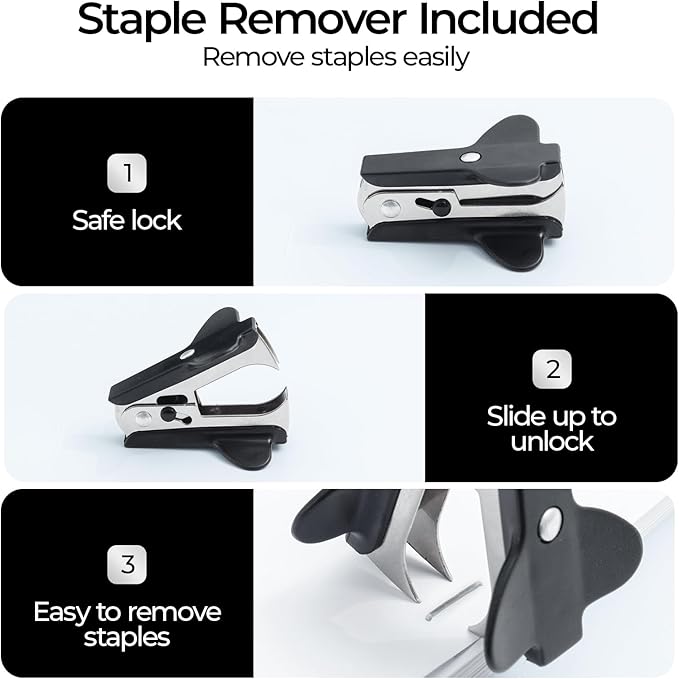 M&G Effortless Stapler 50 Sheet Capacity One-Touch Stapling, Heavy Duty Desktop Stapler Includes 1000 Staples and Remover, Portable Handheld Staplers for Home & Office (White)