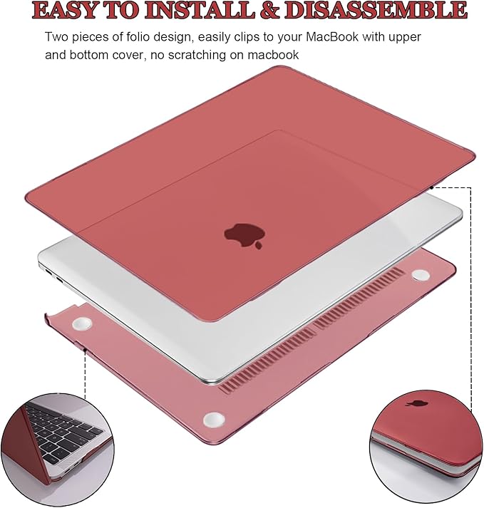 Compatible for MacBook Pro 13 inch Case with Touch Bar M2 M1 Chip 2022-2016 A2338 A2289 A2251 A1706 A1989 A2159, Crystal Plastic Hard Shell Case Keyboard Skin Screen Film Dust Plug, Burgundy
