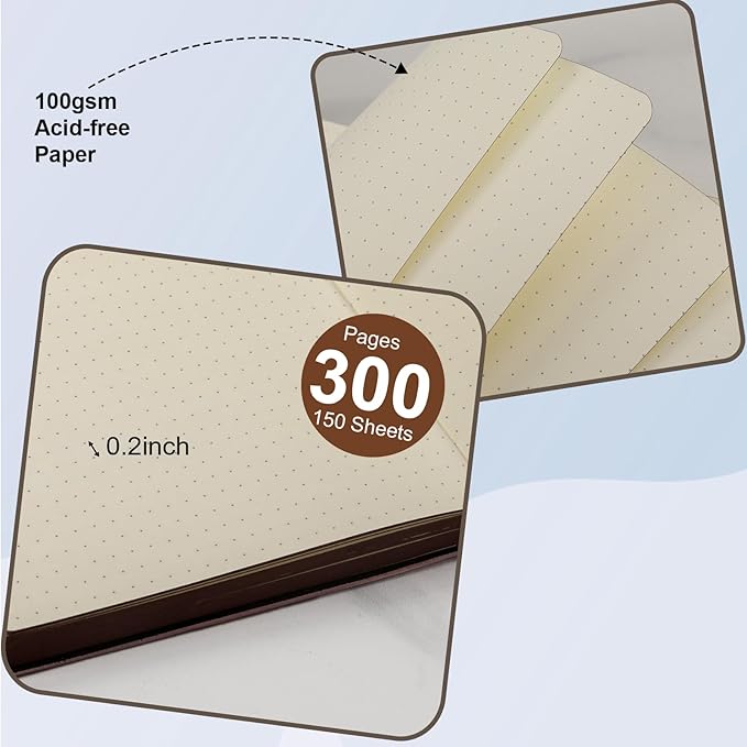 300 Pages Leather Dotted Journal Notebook,Softcover Leather Dotted Journal Notebook for Women Men,300 Pages Notebook for Travel,Business,Work,Office,School Note Taking,5.7'' X 8.3'',grey