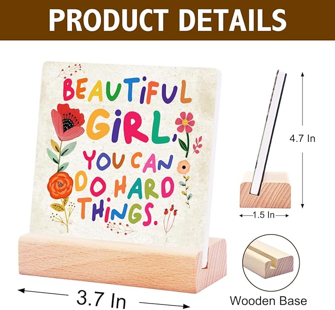 Inspirational Gifts for Teen Girls Women Birthday Christmas-Encouragement Gift Cheer Up Gifts for Friends-Motivational Sign Ceramic Plaque-Beautiful Girls You Can Do Hard Things Sign