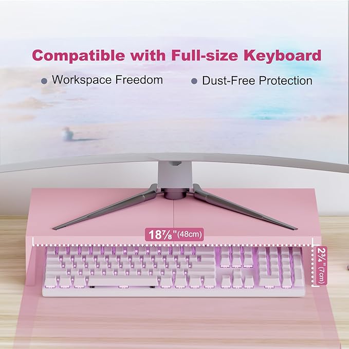 TEAMIX Pink Monitor Riser-20L inch, Wood Monitor Stand for Desk, Sturdy TV/Screen/PC/Printer/Laptop Riser,Computer Shelf with Storage TV Holder for Home Office (Pink, 20 inch)