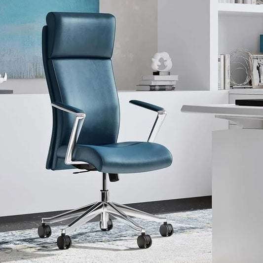 ZURI Draper Leather Executive Chair with Aluminum Frame Dark Teal