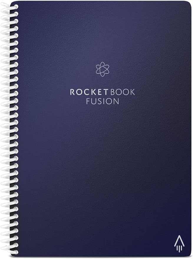 Rocketbook Fusion Reusable Undated Productivity Planner, Executive Size 6x8.8, Navy Blue - Goals, Monthly and Weekly Calendar, Daily To-do List, Lined and Dotted Notes Pages