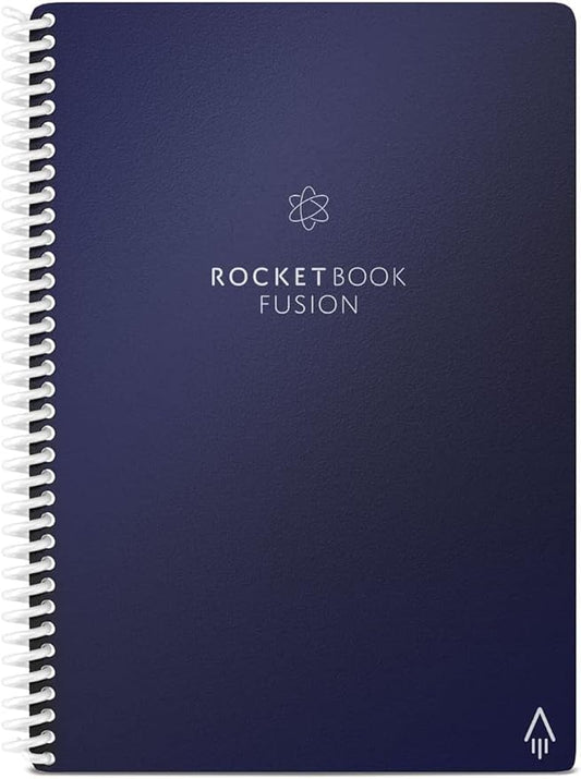 Rocketbook Fusion Reusable Undated Productivity Planner, Executive Size 6x8.8, Navy Blue - Goals, Monthly and Weekly Calendar, Daily To-do List, Lined and Dotted Notes Pages