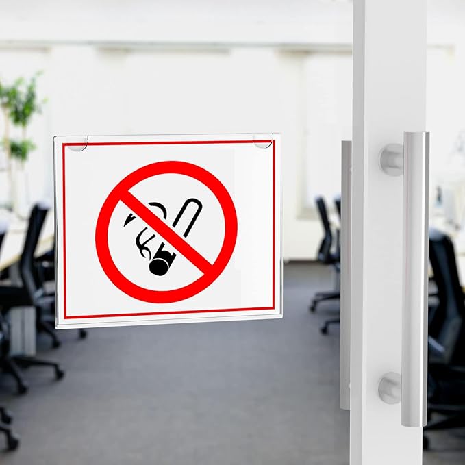 PecMuikee Horizontal Acrylic Sign Holder 8.5x11, Wall Mount Acrylic Sign Holder and Plastic Paper Display Ad Frame Bonus with 3M Tape and Mounting Screws for Restaurant, Office, Market, Library,