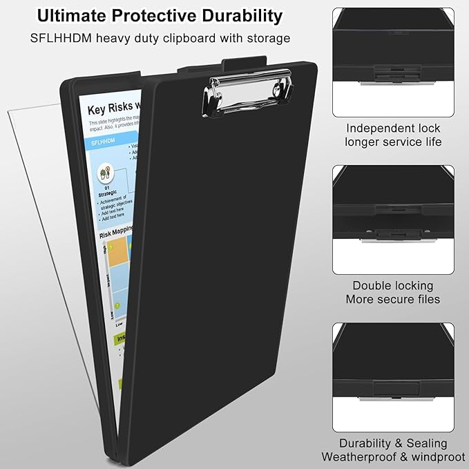 Clipboard with Storage,Three-Tier Box Clipboards(Letter Size),Storage Clipboard with Clip Form Holder Clipboards,Dry Erase Clip Boards 8.5x11 with Storage for Office School Supplies Clip Board-Black