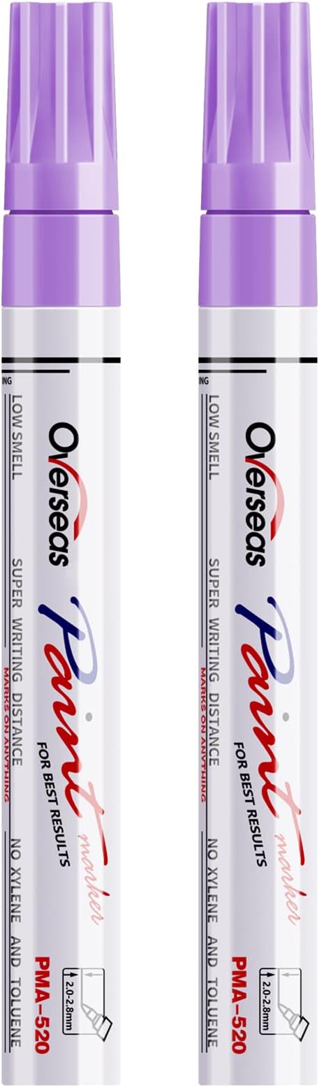 Overseas Permanent Paint Pens Light Purple Markers - 2 Pack Oil Based Paint Markers, Medium Tip, Quick Drying and Waterproof Marker Pen for Metal, Rock Painting, Wood, Plastic, Canvas, Glass, Mugs