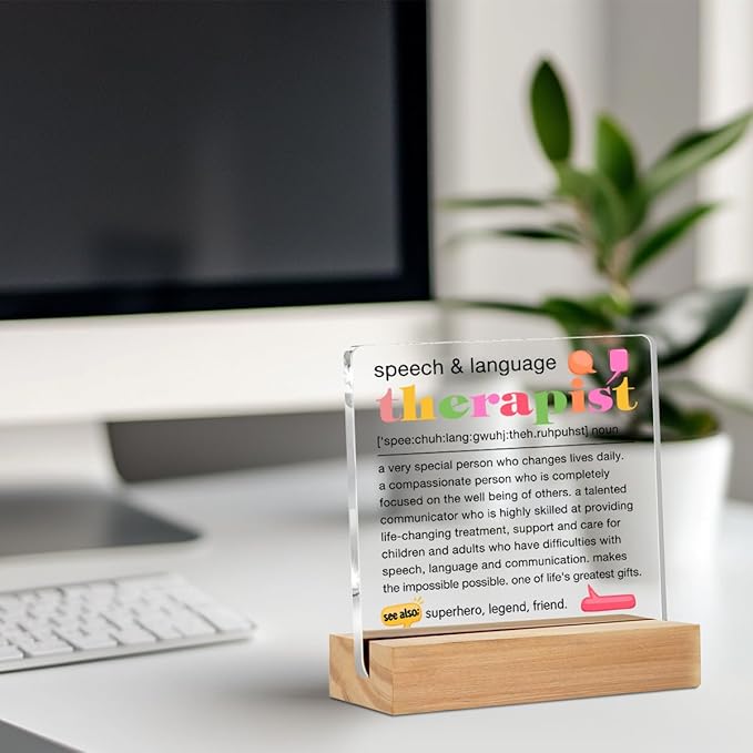 Speech Therapist Gift Table Desk Decor, Speech Pathologist Gifts, Speech Language Pathologist Gifts SLP Gifts Acrylic Sign, Speech Therapy Gifts, Acrylic Plaque with Stand, Office Home Bedroom Decor