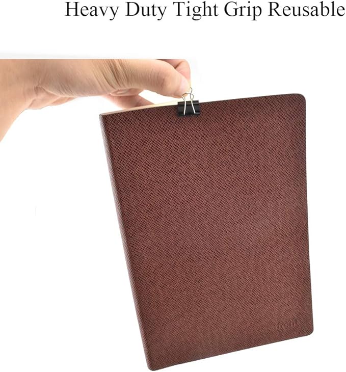 HAHIYO Binder Clips Paper Clamps Spring Steel Sturdy Mini 0.59 inches Width 0.2 Inch Capacity No Sharp Edges Heavy Duty Tight Grip Reusable Black Metal Bright Finish for Home Office School 100 Pack