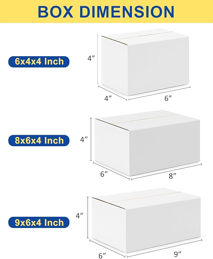 Assorted-Sizes-Shipping-Boxes-45-Pack: 6x4x4 & 8x6x4 & 9x6x4 Small-Shipping-Boxes-Mailers, White Corrugated-Cardboard-Boxes-for-Packing-Small-Business Mailing