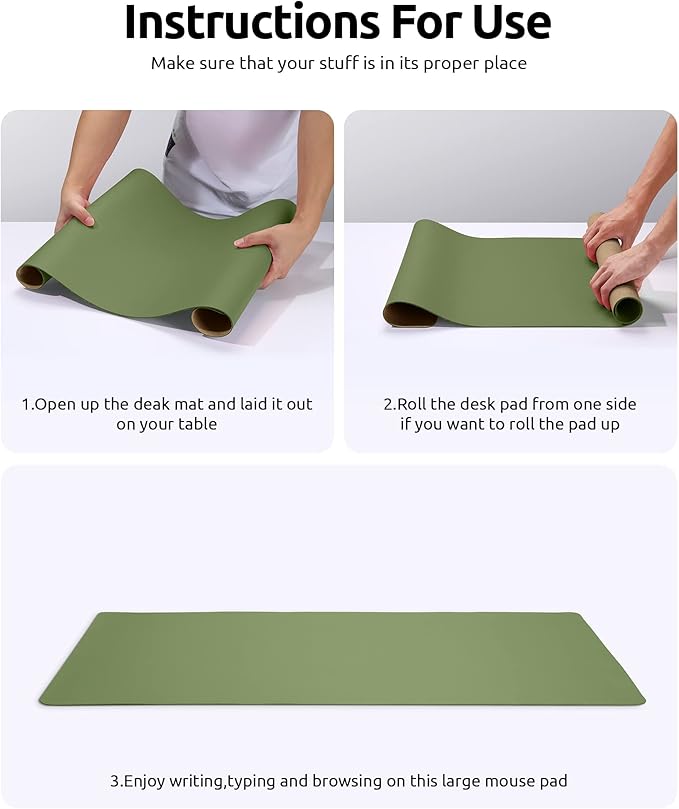 YSAGi Leather Desk Protector, Office Mat, Large Mouse Mat, Non-Slip PU Leather Blotter, Laptop Pad, Waterproof Writing Pad for Office and Home (Green, 35.4" x 17")