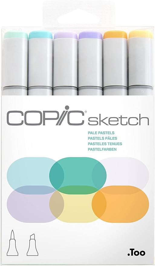 Copic Sketch Alcohol Markers, 6 Color Dual Tip Art Marker Set – Blendable Brush Tips for Drawing, Sketching, and Illustration – Professional Set for Adults/Teen Artists & Creators - Pale Pastels