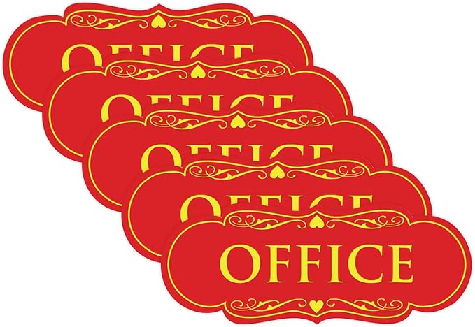 All Quality Designer Office Sign | Easy Installation - Red/Yellow - Medium (5 Pack)