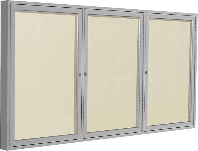 Ghent 48"x72" 3-Door Outdoor Enclosed Vinyl Bulletin Board, Shatter Resistant, with Lock, Satin Aluminum Frame - Ivory (PA34872VX-185), Made in the USA