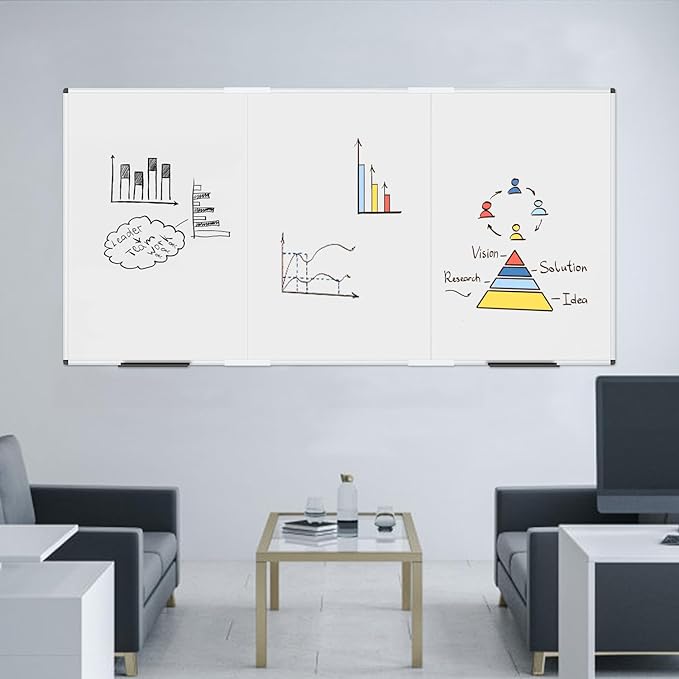 VIZ-PRO Large Magnetic Whiteboard/Foldable Dry Erase Board, 96 X 48 Inches, Wall Mounted White Board for School Office and Home 8' x 4'