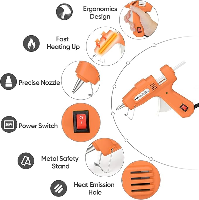 ROMECH 20W Mini Hot Glue Gun with 30 Glue Sticks Set, Fast Preheating Hot Glue Gun Kit Heavy Duty Gluegun for Craft, DIY, Repairs (Orange)