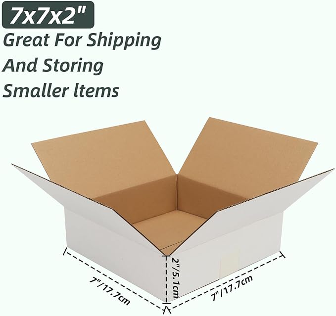 CRUGLA 7x7x2 White Shipping Boxes Set of 40, White Corrugated Cardboard Boxes for Small Business Shipping Mailing Packing
