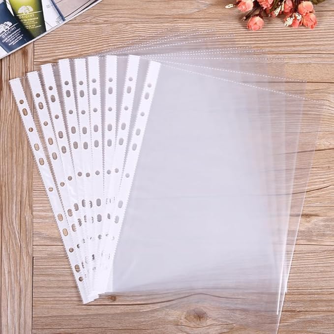 A4 Punched Pocket, Sheet Protectors, 100 Pages Clear Sheet Protectors for Binders, Heavy Duty Plastic Page Protectors Sheet Reinforced 11-Hole, Top Loading Paper Protector for Home, Office