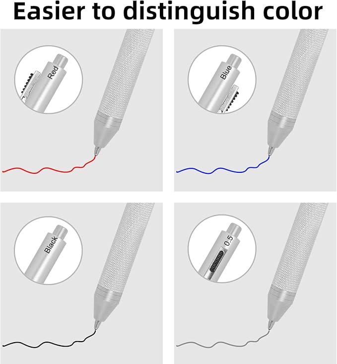 YOUMI Multicolor pen 4 in 1 Multifunction Pen with Metal Cased 0.5mm Mechanical Pencil Red Ballpoint Pen Blue BallpointPen and Black Ballpoint Pen Gift for Journaling (Black)