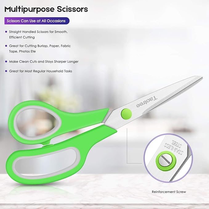 Scissors Bulk 20-Pack, Taotree 8" All Purpose Scissors, Soft Comfort-Grip Stainless Steel Sharp Shears for School Supplies Office Desk Home, Classroom Teacher Sewing Fabric Craft, Right/Left Handed