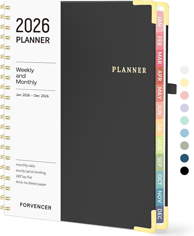 2026 Planner, Forvencer Calendar Planner Weekly and Monthly, January 2026-December 2026, 8.5" X 11", Hardcover Agenda Book with Tabs, Cute Daily Journal Planning with Inner Pocket, Home College Organizer Notebook for Office School Supplies, A4, Black