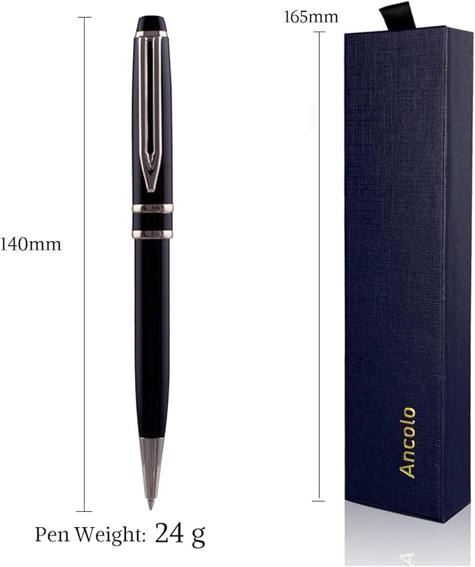 Ancolo Personalized Ballpoint Pens - Executive Writing Pen with 10 Black Ink Refill Engraved with Your Message Name on the Pens Gift Set for Man/Women/Writers/Collection/Journalist