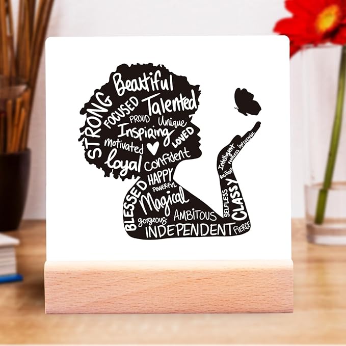Inspirational Office Desk Decor for Women Girls,Strong Beautiful Loved Ceramic Plaque Sign for Office Desk Decor,Positive Gifts for Boss Colleague