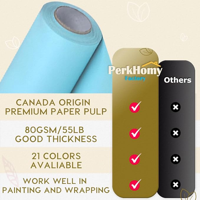 PerkHomy 24" x 2,400" (200') Light Blue Kraft Paper Roll for Craft Bulletin Board Paper Art Table Covering Crafting Gift Wrapping Bouquet Packing Parcel 80GSM 55LB (Light Blue, 24" x 200')