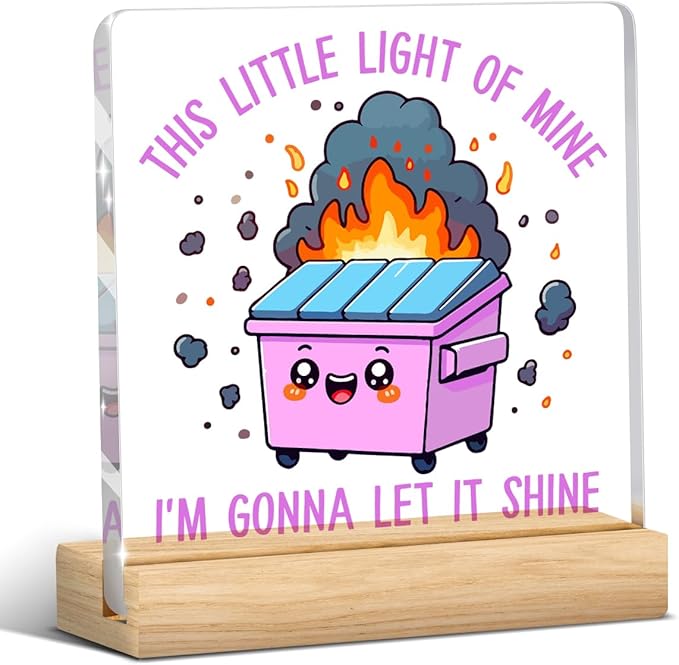 Dumpster Fire Desk Decor Accessories Funny Purple Office Decor Inspirational Coworker Gifts Acrylic Sign Plaque Table Decorations for Home Workplace