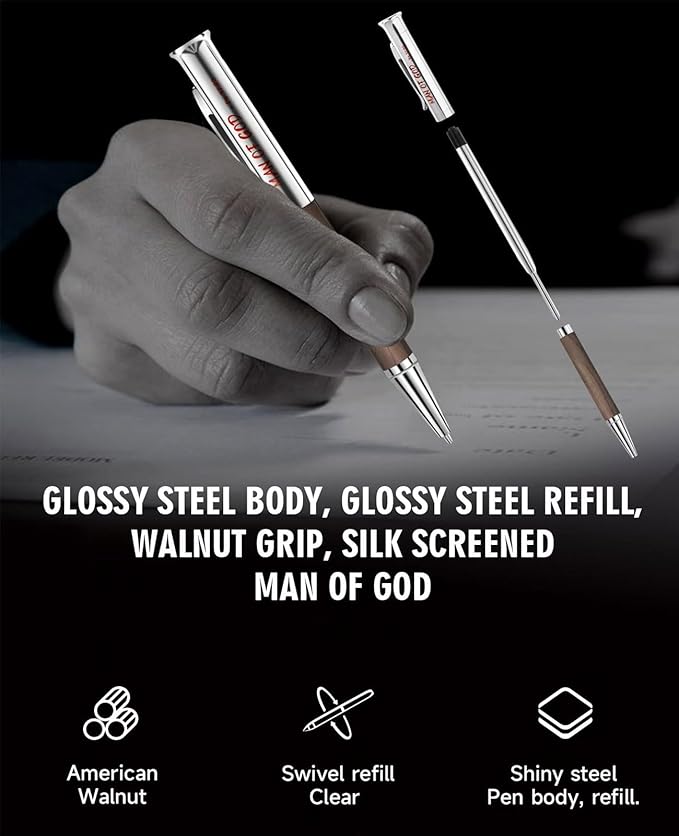 Christian Gifts for Men: Engraved Man of God Luxury Walnut Wood Rollerball Pen - Perfect Pastor Appreciation, Father's Day & Christian Graduation Gifts