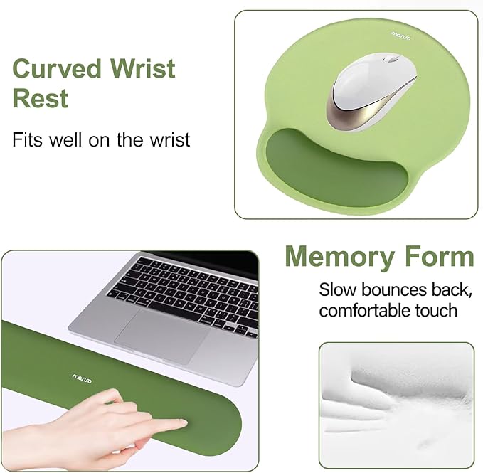 MOSISO Wrist Rest Support for Mouse Pad&Keyboard Set, Circle Curved Ergonomic Mousepad&Coaster Non-Slip Base Home/Office Pain Relief&Easy Typing Pad with Soft Cloth&Silicone Lining, Olive Green