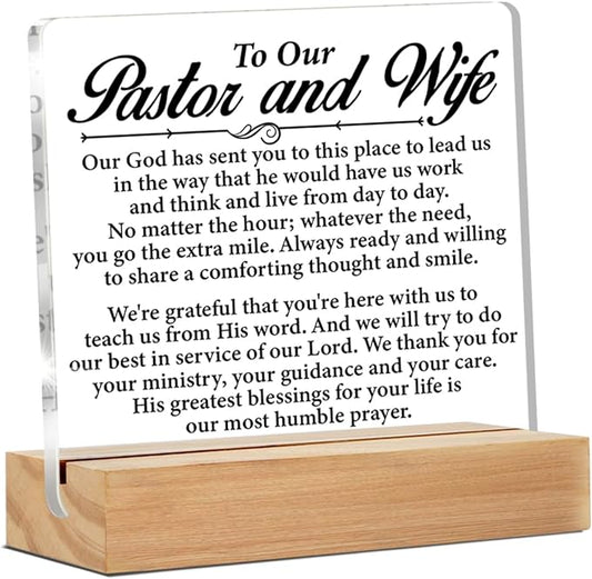 Pastor & Wife Appreciation Gifts - Clear Desk Decorative Sign - Acrylic Decor