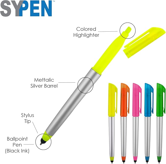 Personalized Pens with Highlighter and Stylus -175 Pack Bulk-Free Imprint - 3 In Highlighter, Ballpoint Pen, and Stylus Combo- add Custom Business Name, Logo or Gift Message- Assorted, Colored Imprint