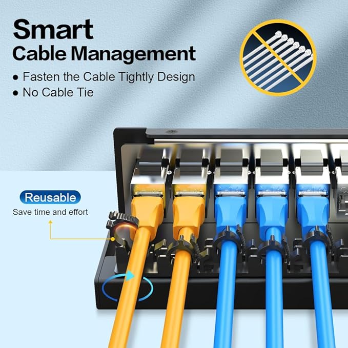 12Port Patch Panel CAT6A Keystone Patch Panel Shielded Network Patch Patch with Smart Cable Management for Home/Office Network (1U 12Port, CAT6A)