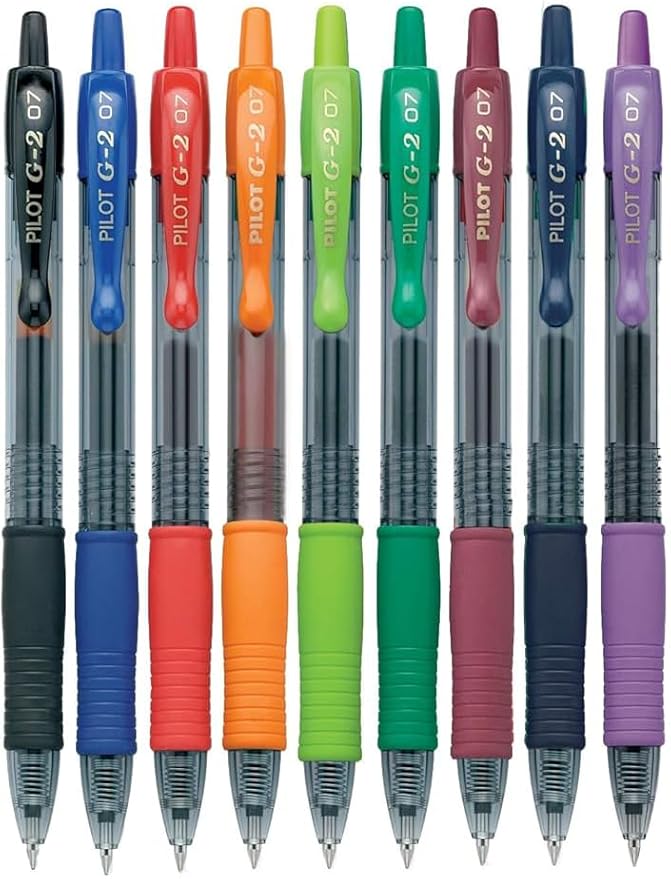 G2 Retractable Premium Gel Ink Roller Ball Pens Fine Point Fine Point (.7mm) Assorted Colors Ink 9-pk; Refillable & Premium Comfort Grip Bundle with Plastic Reusable Pouch