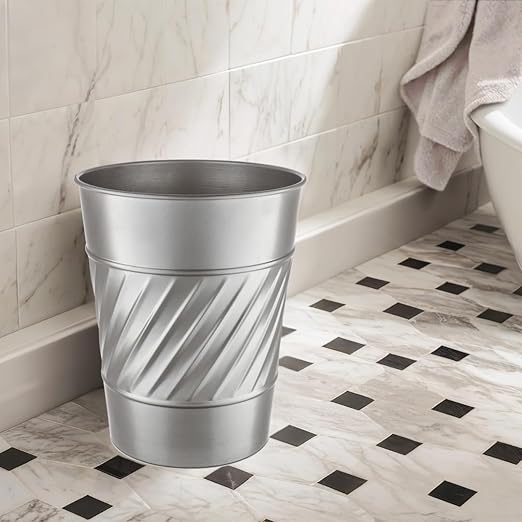 Monarch Abode Pewter Handcrafted Wave Embossed Metal Wastebasket for Home Office, Decorative Waste Basket, Modern Bathroom Garbage Can, Durable & Decorative Trash Bin, Pewter Bathroom Trash Can