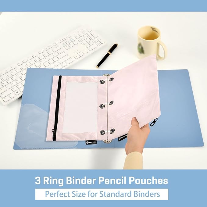 Gredecor Binder Pencil Pouch 3 Ring Misty Rose Pink Zipper Pencil Pouches Case 2 Pack Clear Binder Organizer for School Office