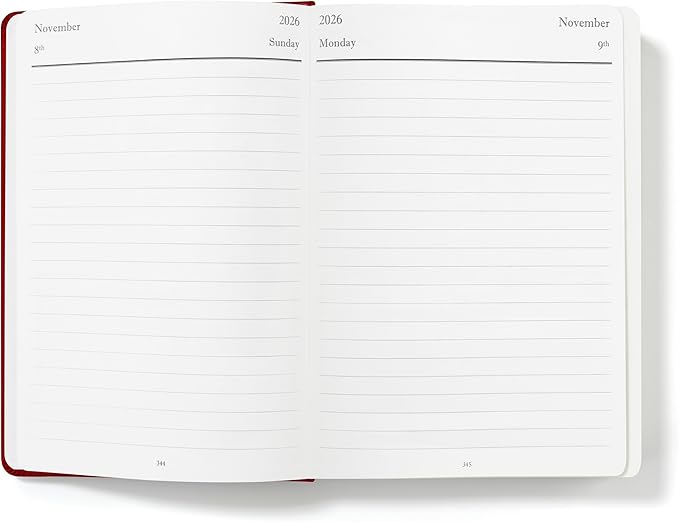 Wykeham's Executive 2026 Daily Journal Planner – US Public Holidays & Format – Customization Available (Crimson, 8.5”×5.5”)