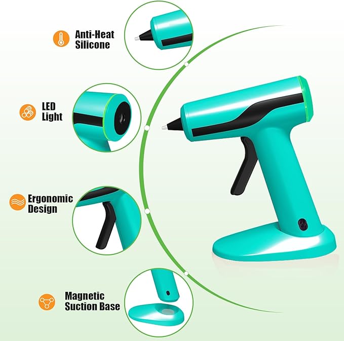 MONVICT Smart Power-Off Cordless Hot Glue Gun, Mini Glue Gun Kit with 2.2A Battery, Storage Bag, 40 Pcs Glue Sticks, 10 Pcs Craft Sticks, USB-C Rechargeable Hot Melt Glue Gun for DIY Craft Gift