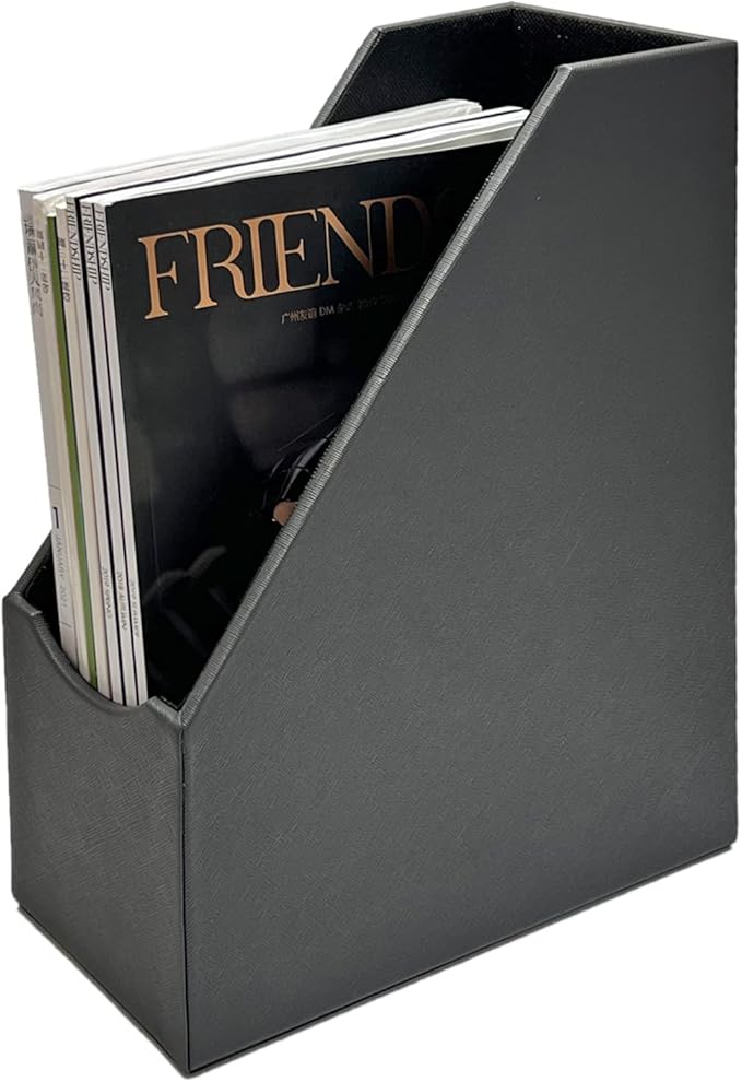 UnionBasic Magazine File Holder - Office Leatherette Desktop Document File Folder Journals Organizer Racks, Grey, Set of 4