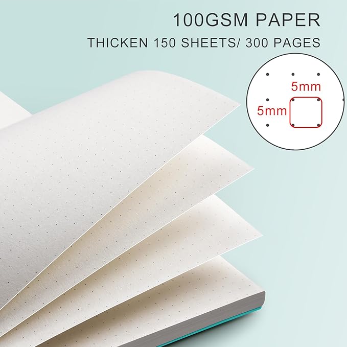 AHGXG Bullet Dotted Journal Spiral Notebook - Large A4 Dotted Notebook 8.5''×11'', 300 Pages Dot Grid Notebook, 100gsm Thick Paper, Plastic Hardcover, with Journal Stencils - Lake Blue