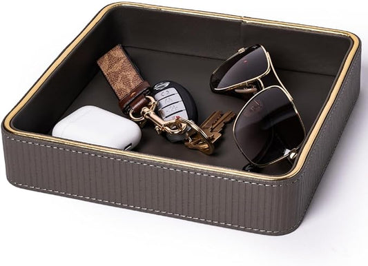 Key Bowl for Entryway Table| Leather Catch All Bowl| Key Dish Bowl for Entryway Table| Key Basket EDC Tray| Key and Wallet Holder Key Holder Bowl| Bowl for Keys Entryway Table -Gray